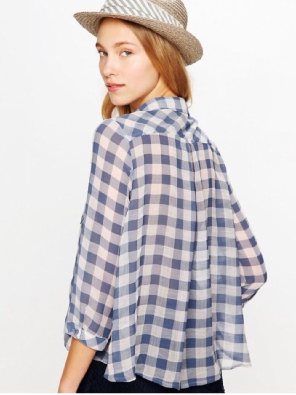 Free People Sheer Gingham Long Sleeve Button Down Blouse top